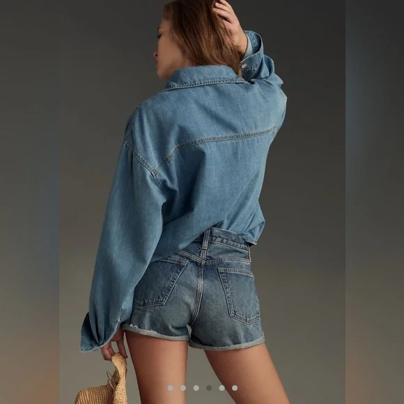 NWT Anthropologie AGOLDE Parker Denim Fray Shorts Blue Size 31 Retail $148 - Picture 5 of 8